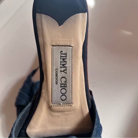 Jimmy Choo Denim Bow Wooden Y2K Slides - Picture 6 of 6